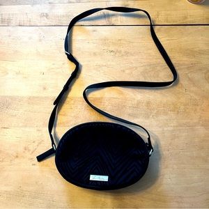 Vera Bradley Zebra Flock Crossbody Double Zip Small Round Purse Black Solid NWOT